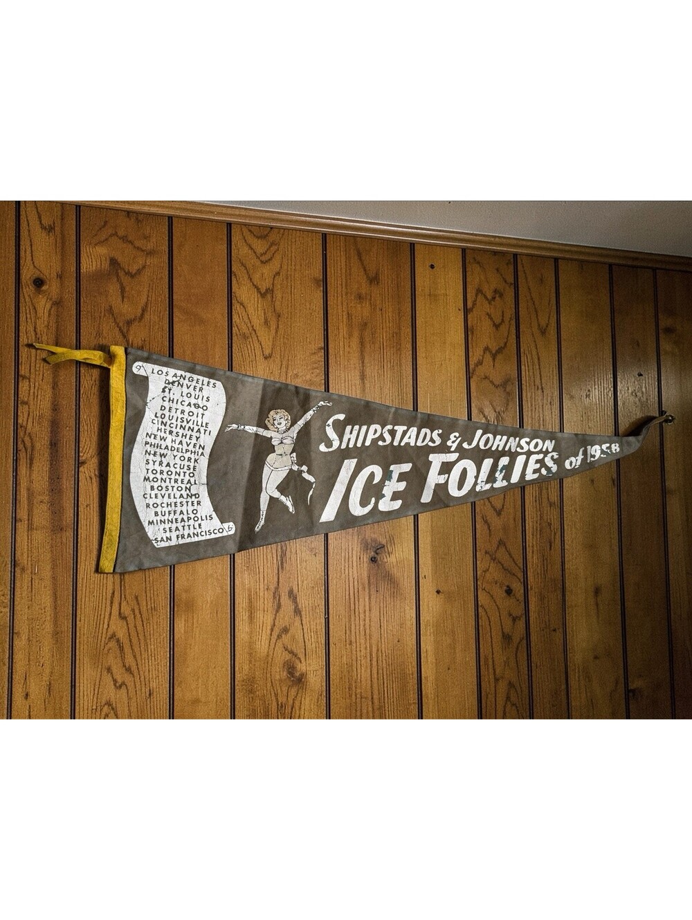 Vintage 1958 Shipstads & Johnson Ice Follies Pennant Ice Skating Souvenir